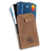Minimalist card sheath wallet with pull-tab and RFID blocking- Brown