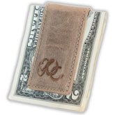 Strong magnetic cash holder in Sand full grain leather with UC Leather Logo