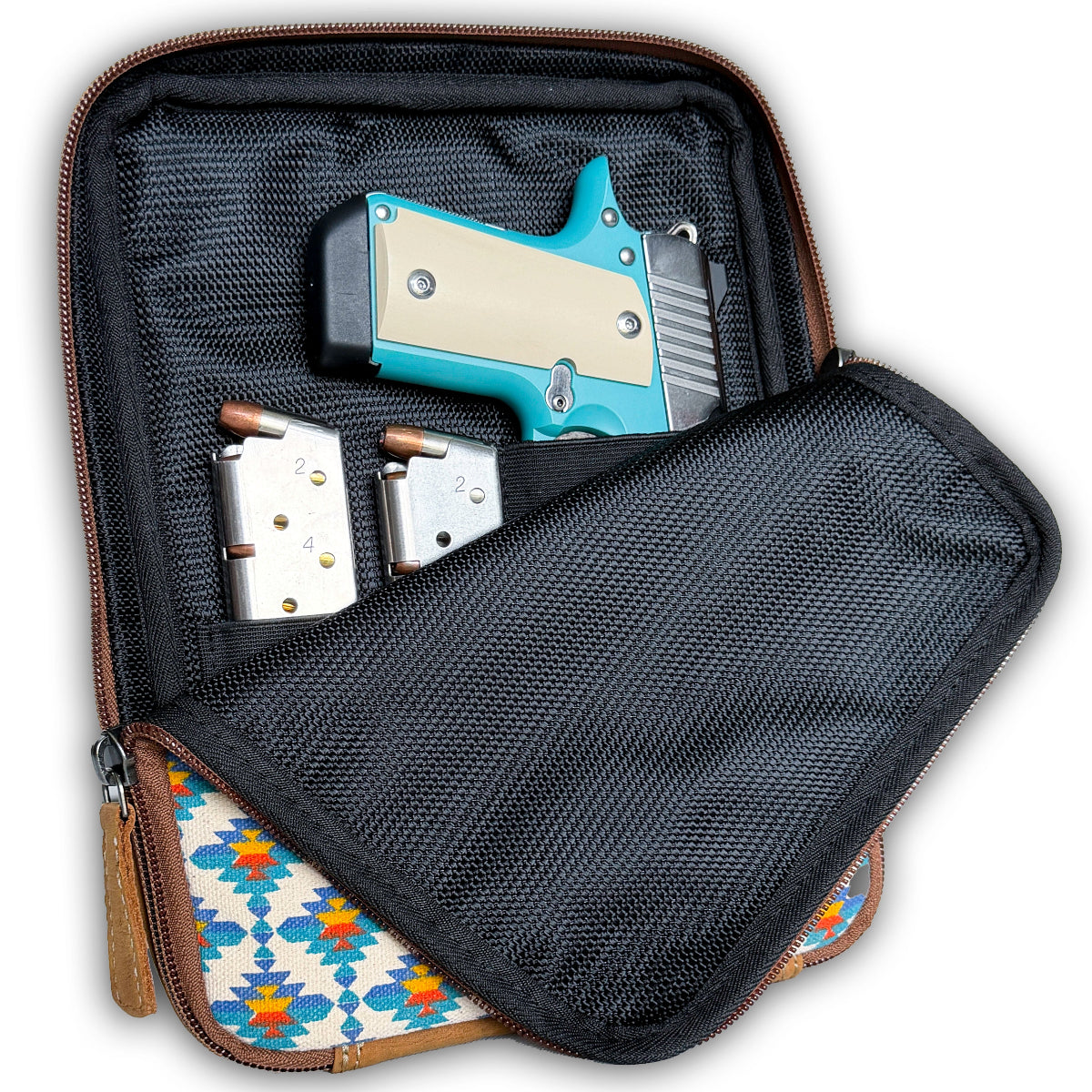 Aztec pistol case with a Kimber Bel Air pistol showing inside.