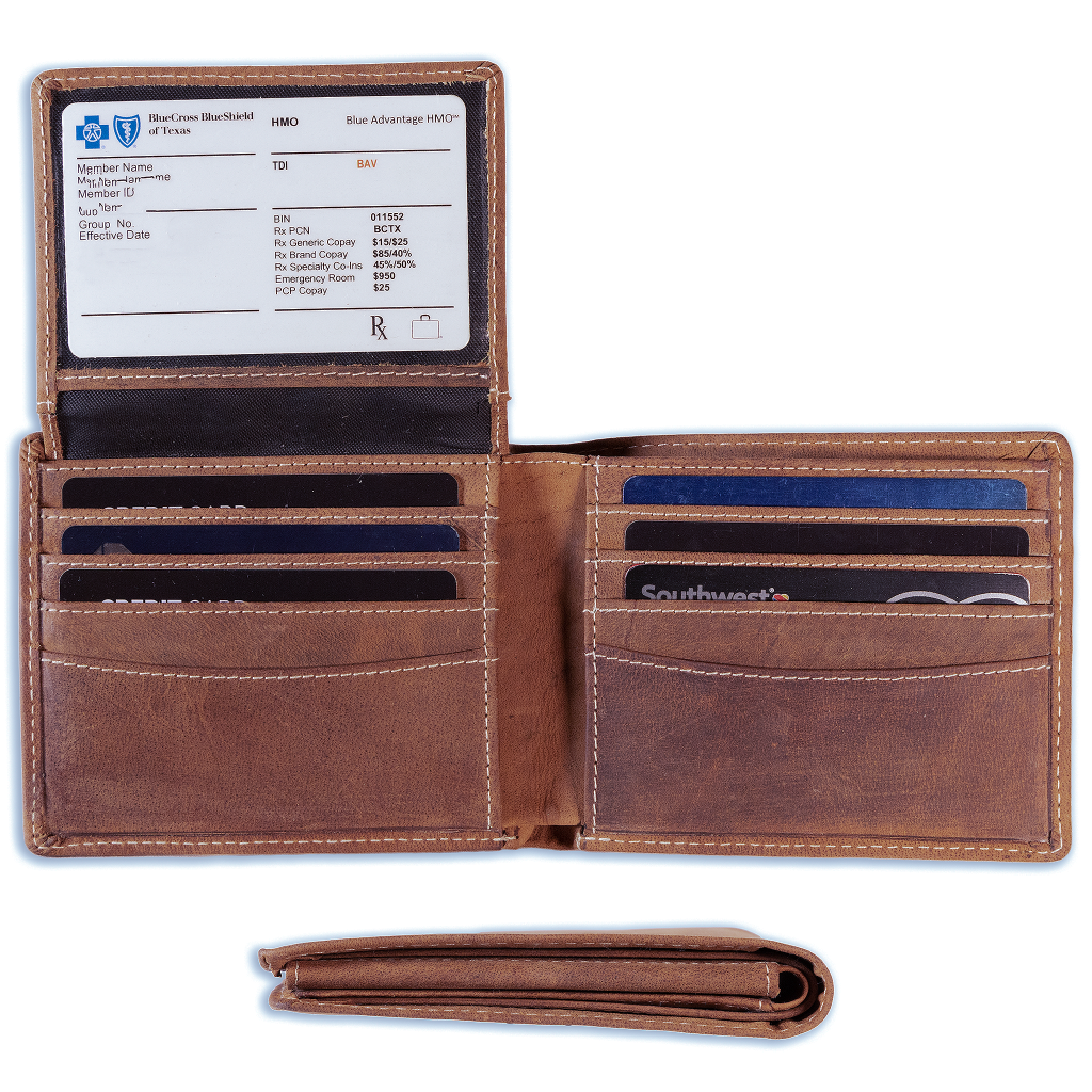 Full grain leather classic bifold wallet with RFID protection, multiple card slots, and durable rugged styling – bull stamp