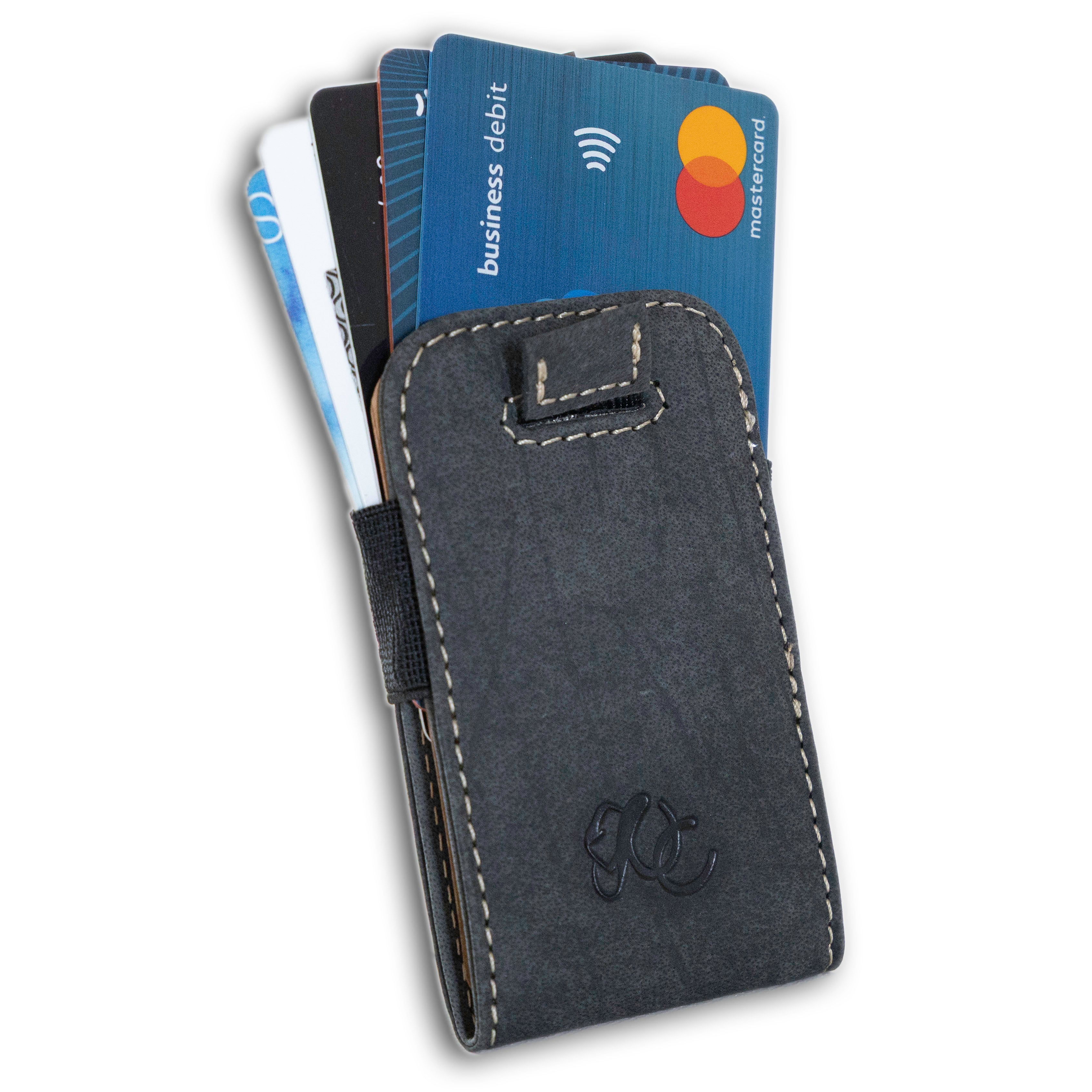 Minimalist card sheath wallet with pull-tab and RFID blocking-Black