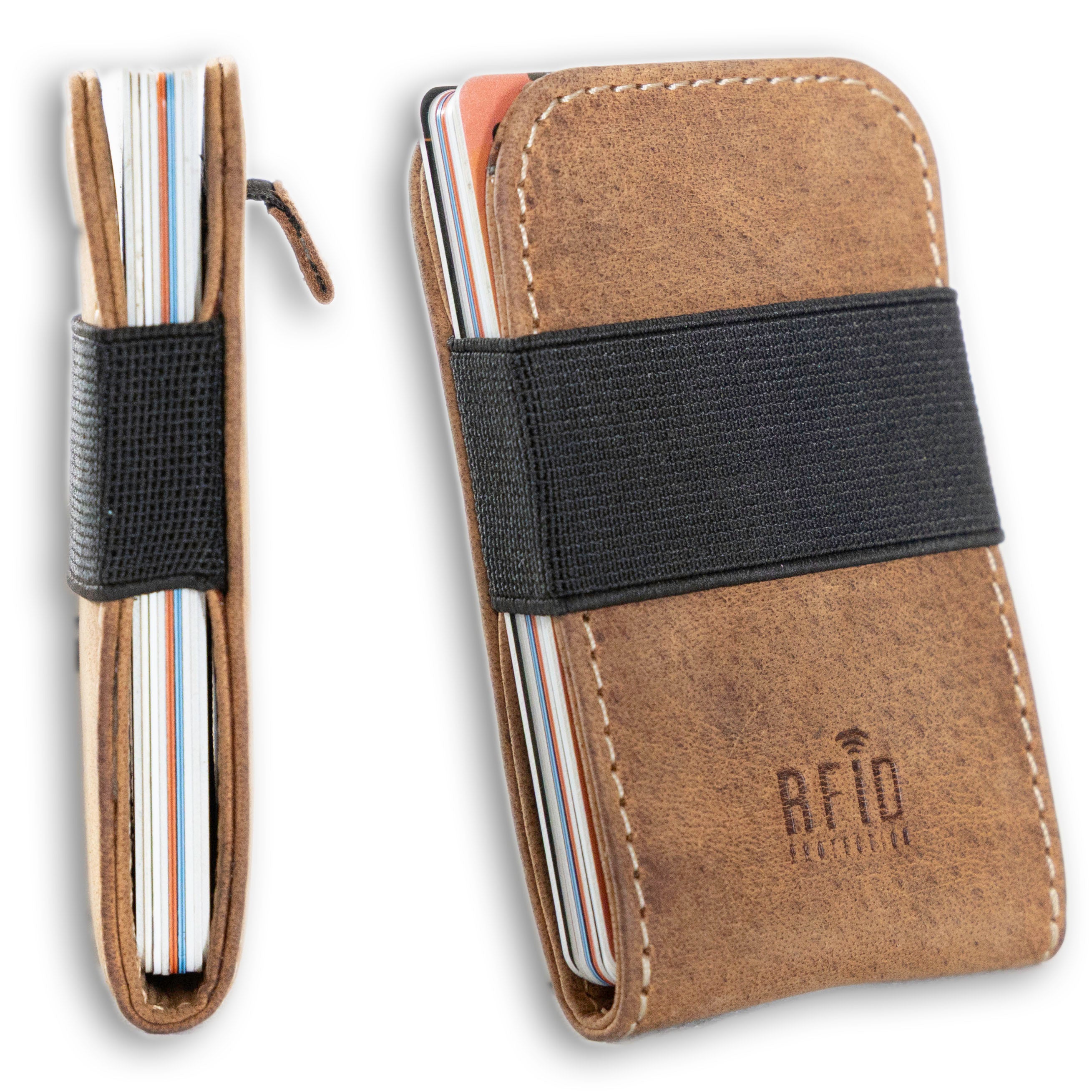 Full grain leather card holder for 1–20 cards- Brown