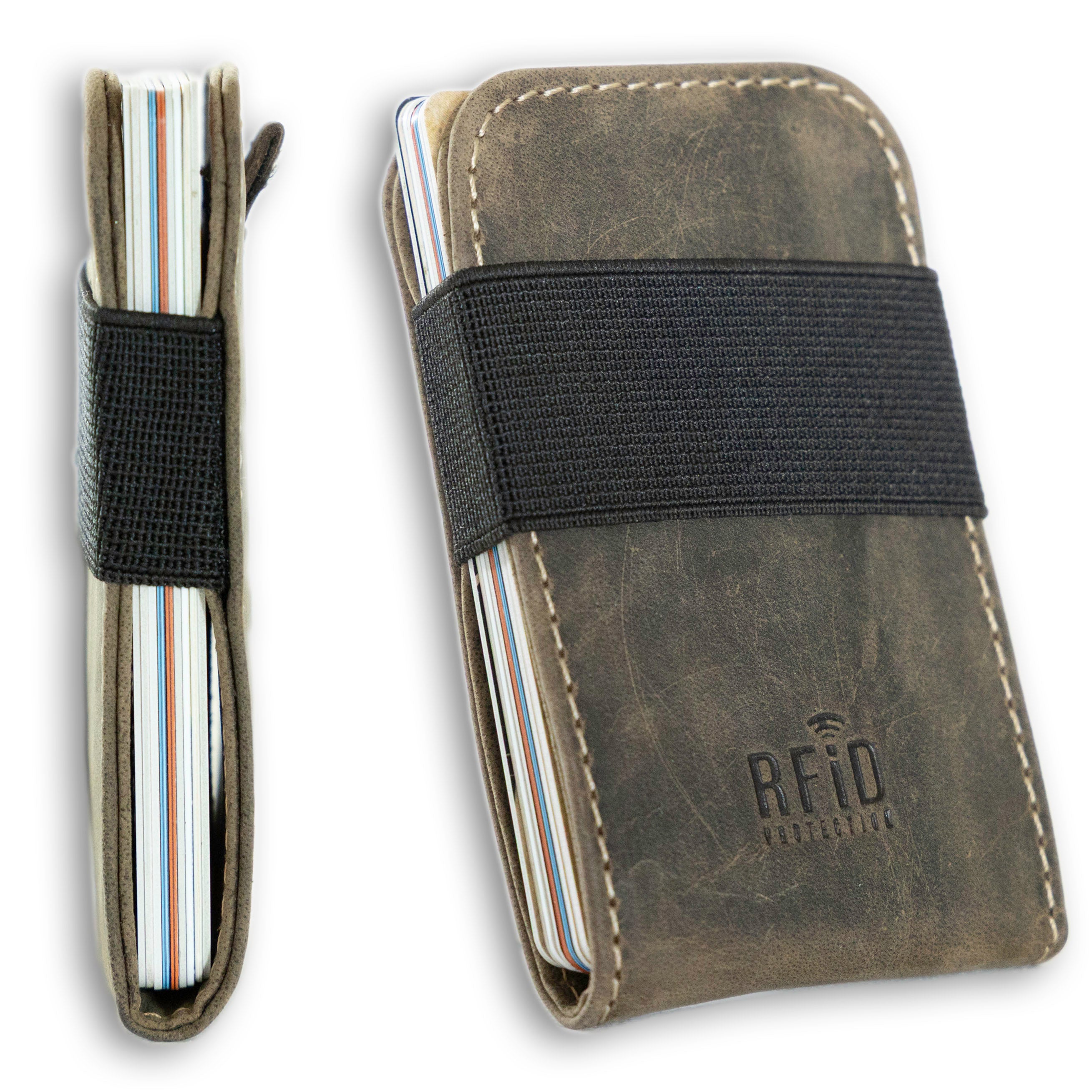Full grain leather card holder for 1–20 cards-Olive