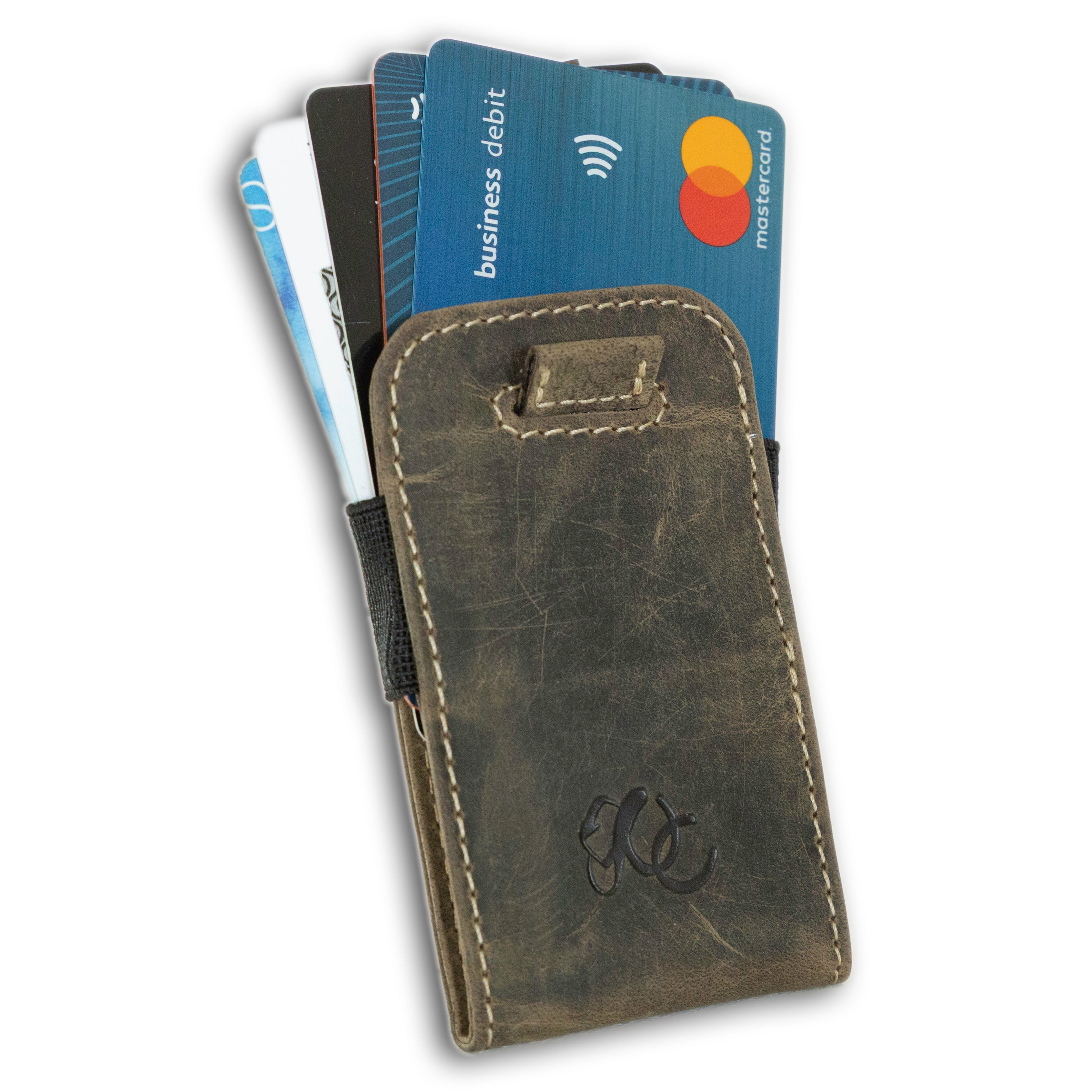 Minimalist card sheath wallet with pull-tab and RFID blocking-Olive
