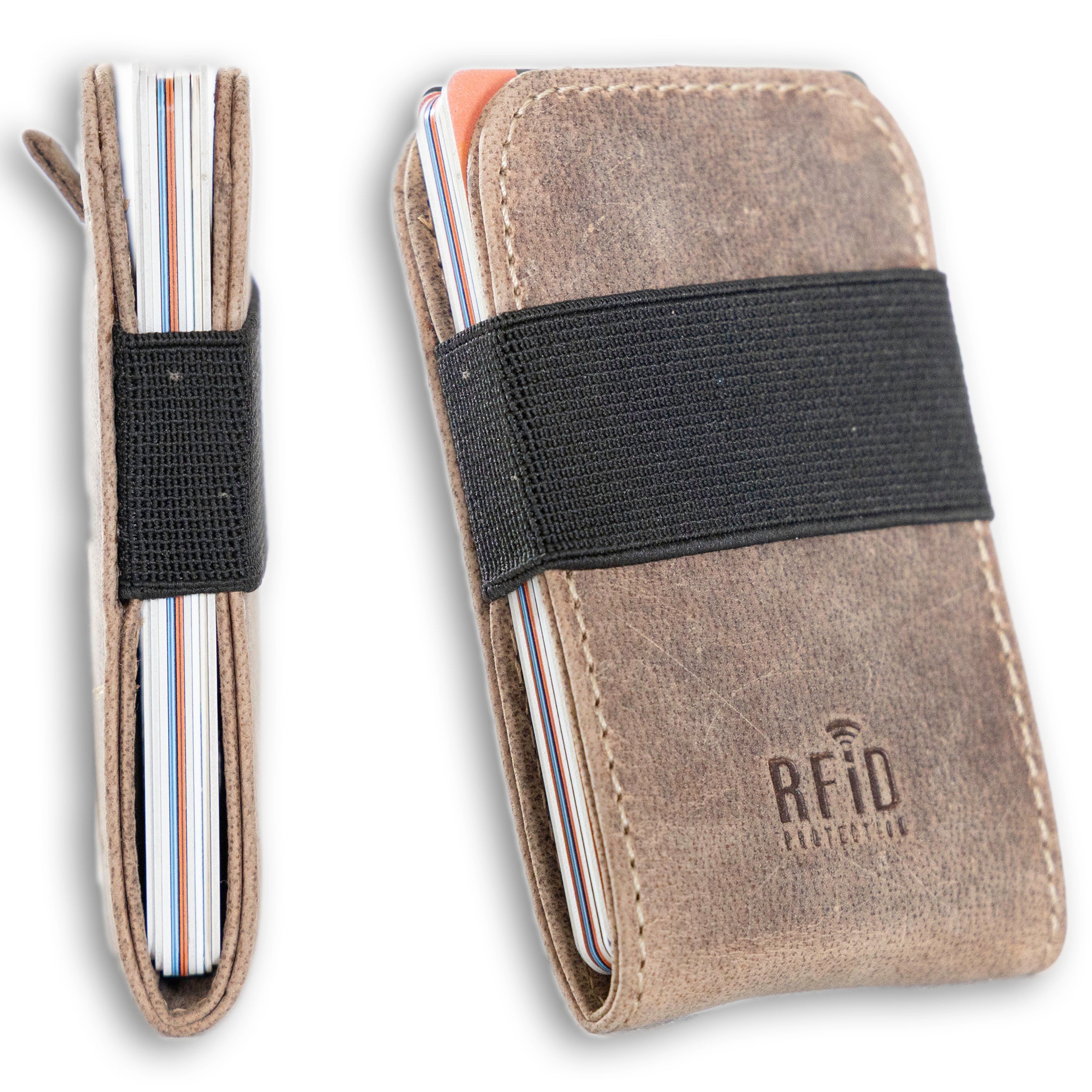 Full grain leather card holder for 1–20 cards-Sand