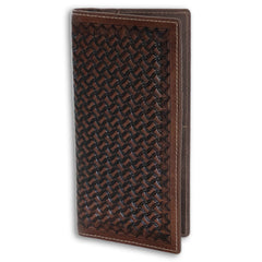 Leather rodeo wallet with tall design, full grain leather, RFID protection, multiple slots for cards, cash, and checkbook-Dark Brown Tooled