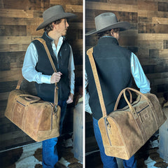 Carry-on approved leather duffel bag for trips and overnights