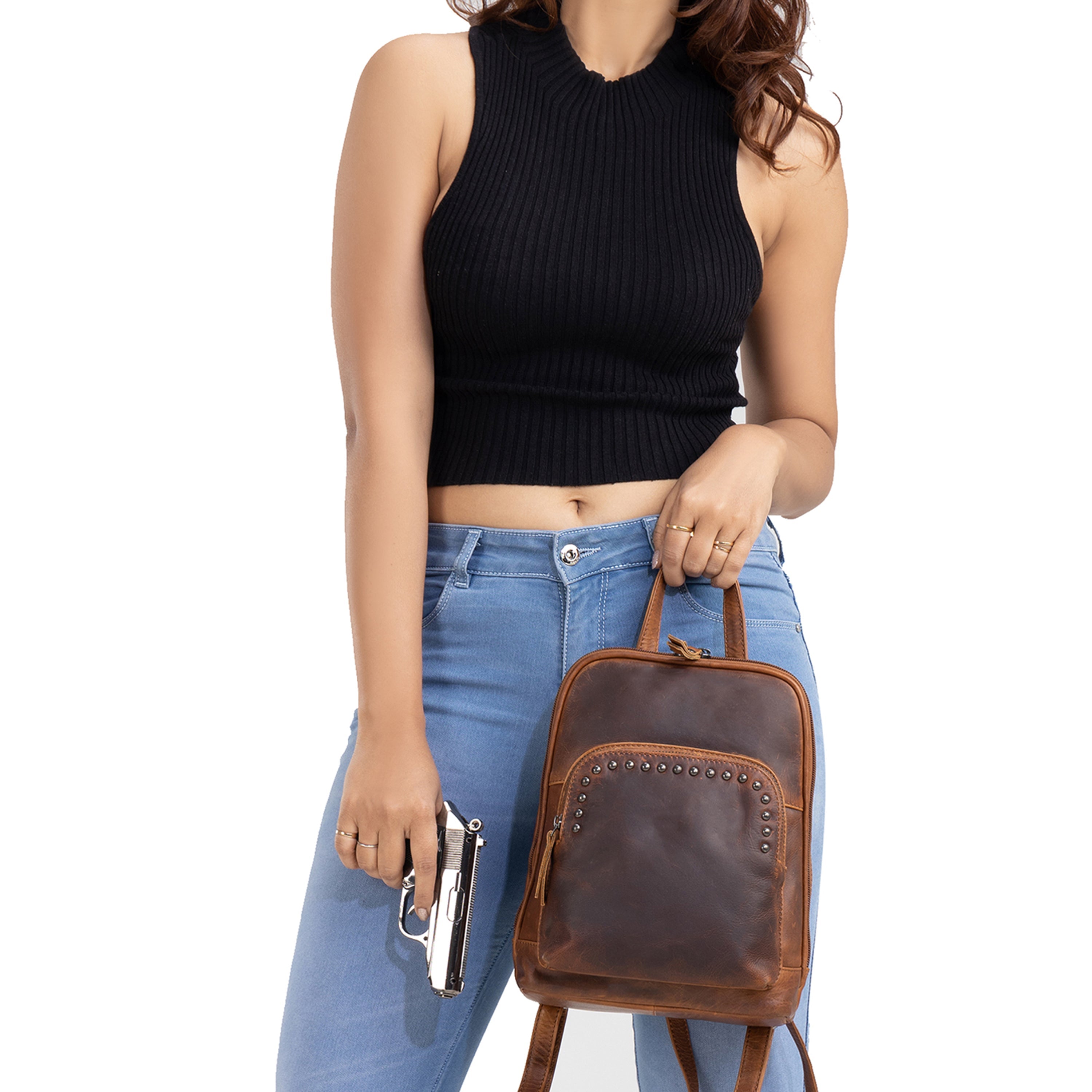 Concealed Carry Abby Leather Cognac Concealed Carry Backpack - Lady Conceal - Women conceal carry backpack for pistol - Designer Abbie Brown Carry Backpack - YKK Locking Zippers and Universal Holster - Unique Hide Backpack Gun and Pistol Bag - Designer Luxury Abby Leather Carry Handbag Backpack - carry backpack for gun carry - Unique Abbie Backpack for gun - concealed carry gun Handbag - concealed carry gun Backpack with locking zipper - concealed carry Backpack for woman