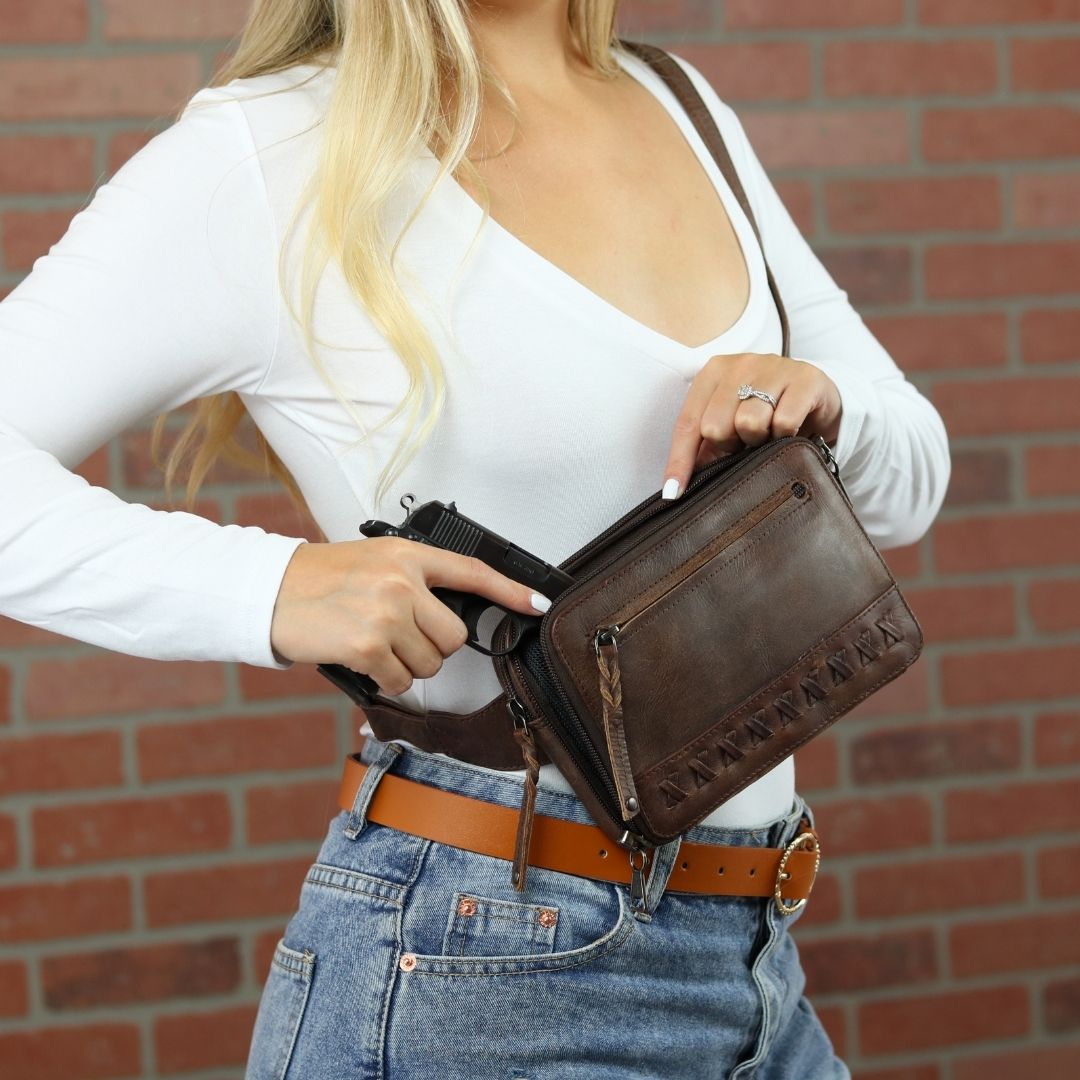 Concealed Carry Kailey Leather Purse Pack - Lady Conceal - Concealed Carry Purse - most popular crossbody bag - crossbody handgun bag - crossbody bags for everyday use - Lady Conceal - Unique Hide Purse - Locking YKK Purse - Fanny Pack for Gun and Pistol - Easy CCW - Fast Draw Bag - Secure Gun Bag