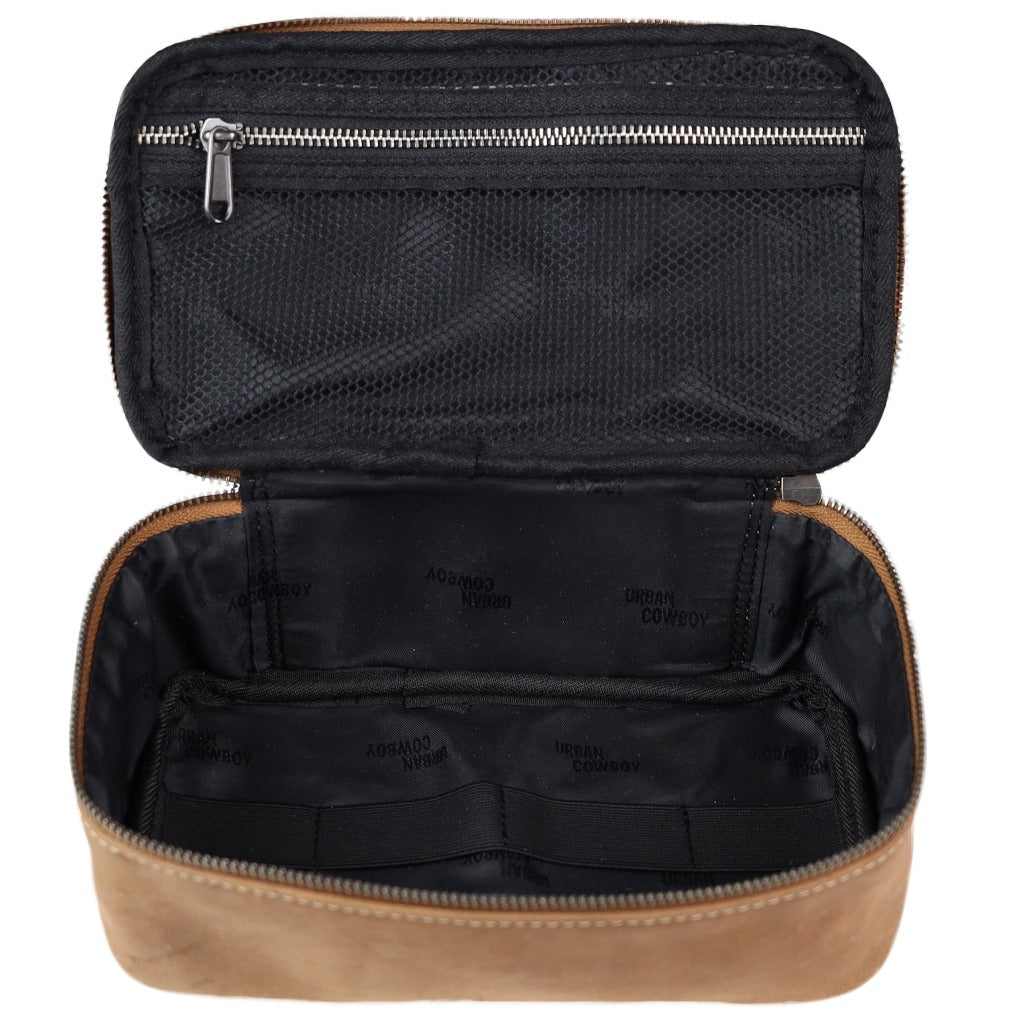 Full grain leather dopp kit with soft interior for pistols or toiletries