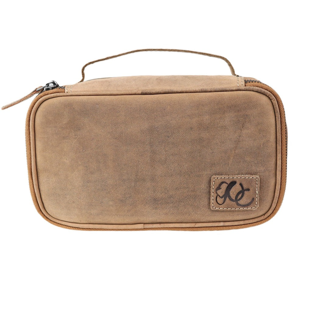 Full grain leather dopp kit with soft interior for pistols or toiletries with handle