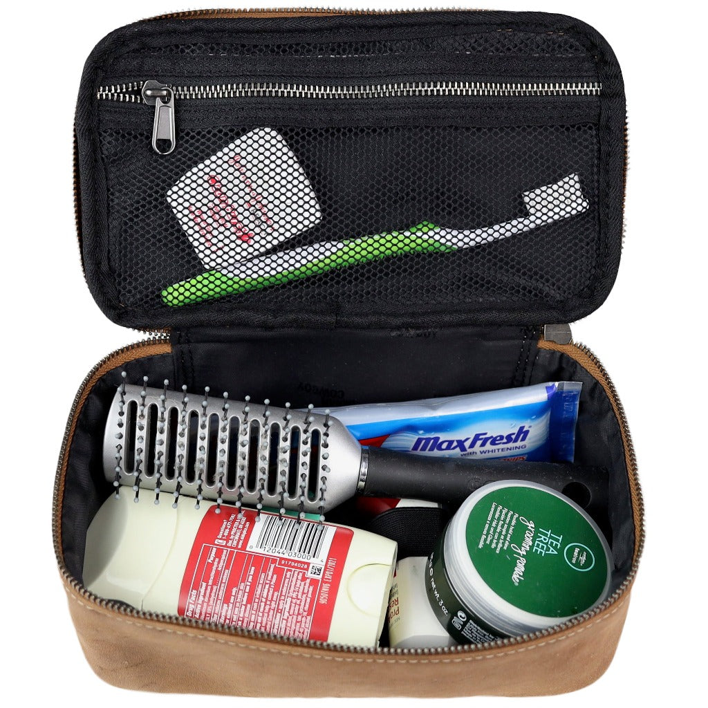 Full grain leather dopp kit with soft interior for pistols or toiletries